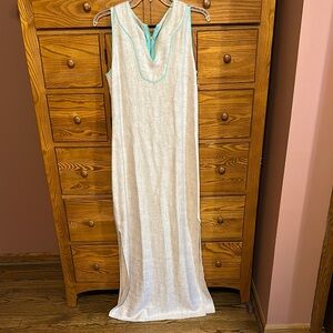 Sail to Sable Beige Dress with Aqua Trim